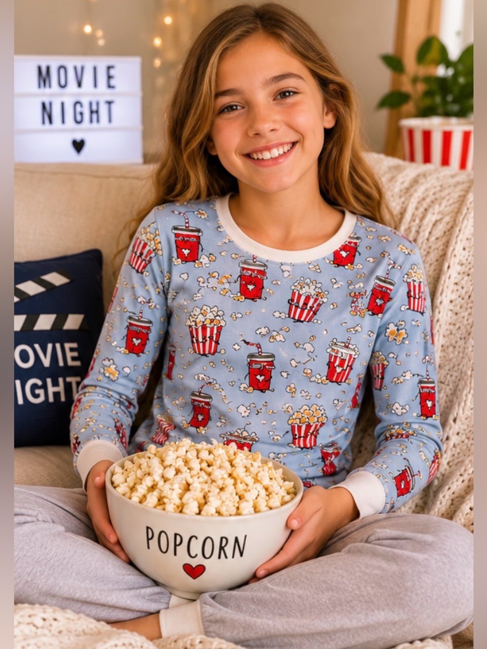182 Honest Baby Clothing Organic Cotton Popcorn & Soda Pajama Top Kids 14 Blue